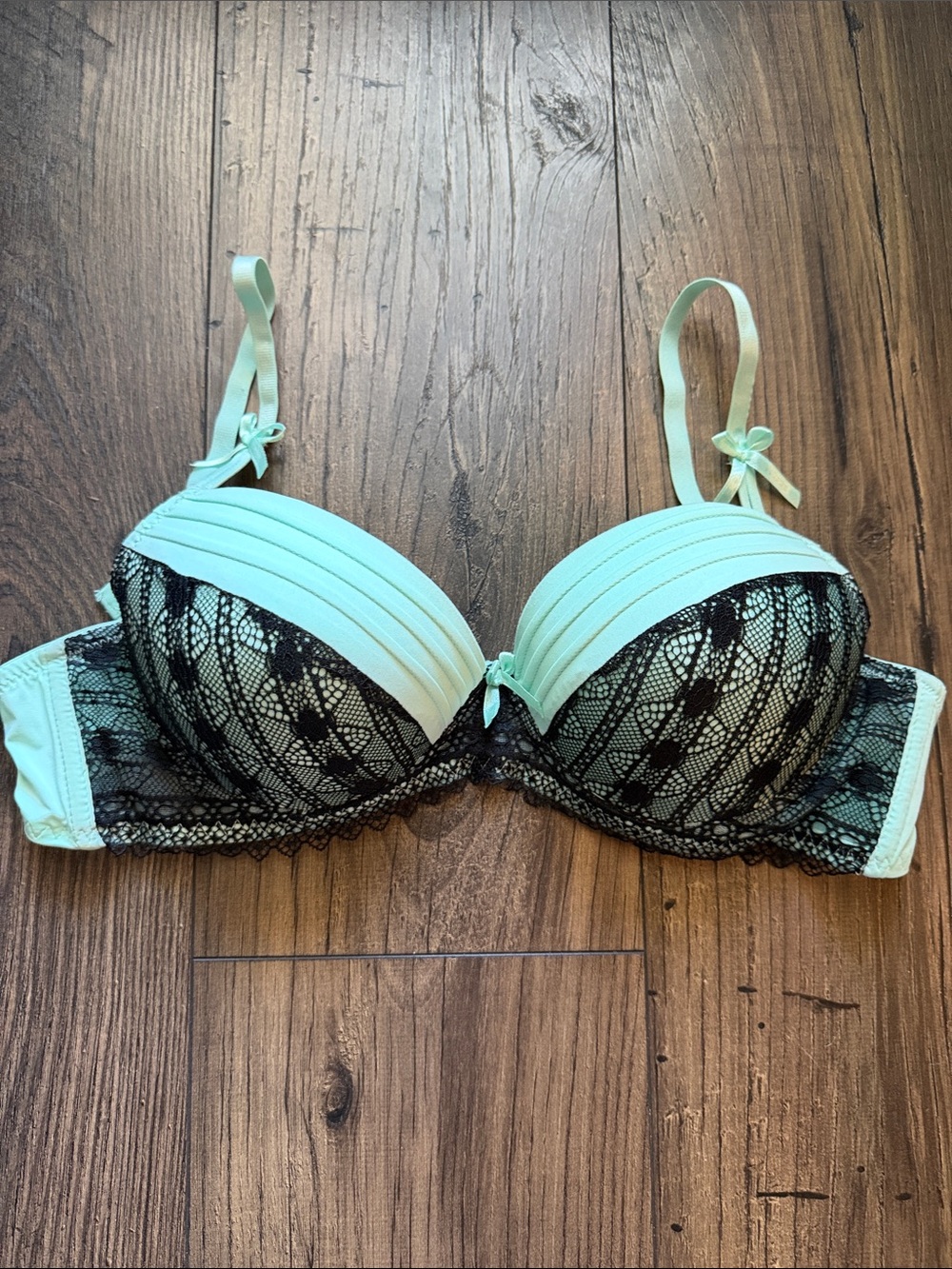 Jezebel Mint Green Bra with Black Lace Overlay